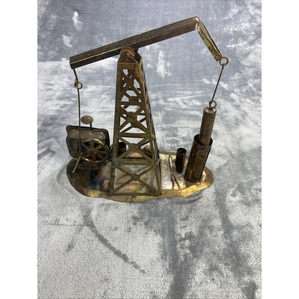 Vintage Copper Oil Well Sculpture Motion Music Box The Dream 9.5"x 10.5" Working - Picture 9 of 12